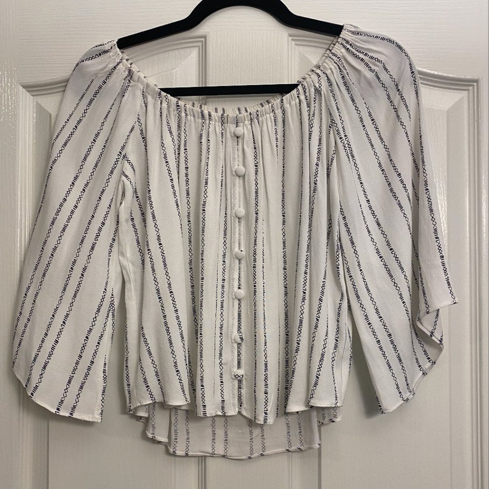 White and Blue Off the Shoulder Top